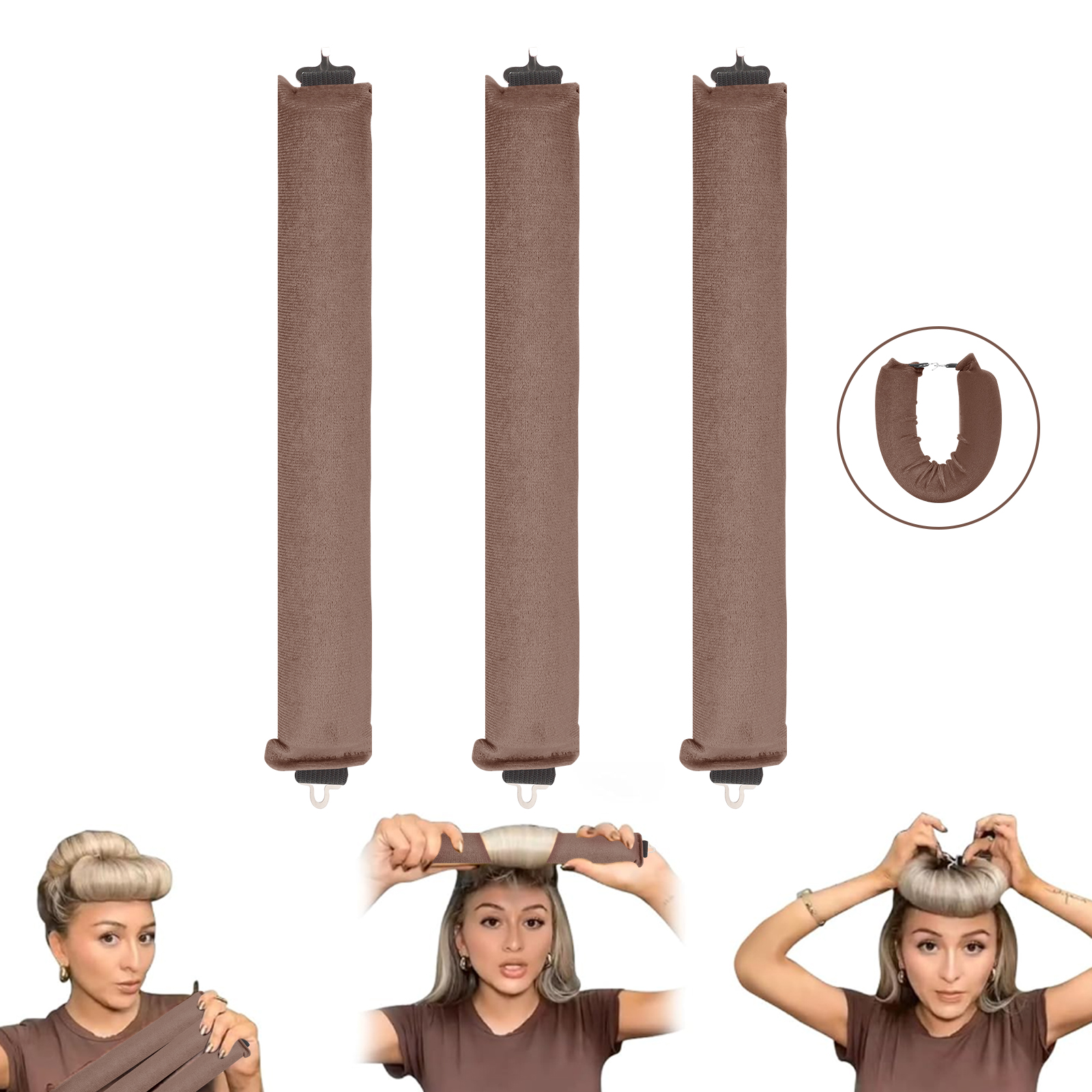 3 Pack Heatless Hair Curler, Flexible Satin Heatless Hair Rollers, Soft DIY Wave Hair Rollers Styling Tool for Long Medium Hair Curls (Khaki) - Image 13