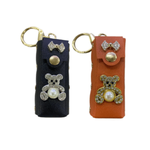 Pack Chapstick Holder Keychain, Leather Lip Gloss Bag Lip Balm Holder for Travel, Portable Small Lipstick Organizer for Women (Black, Oragne Red)