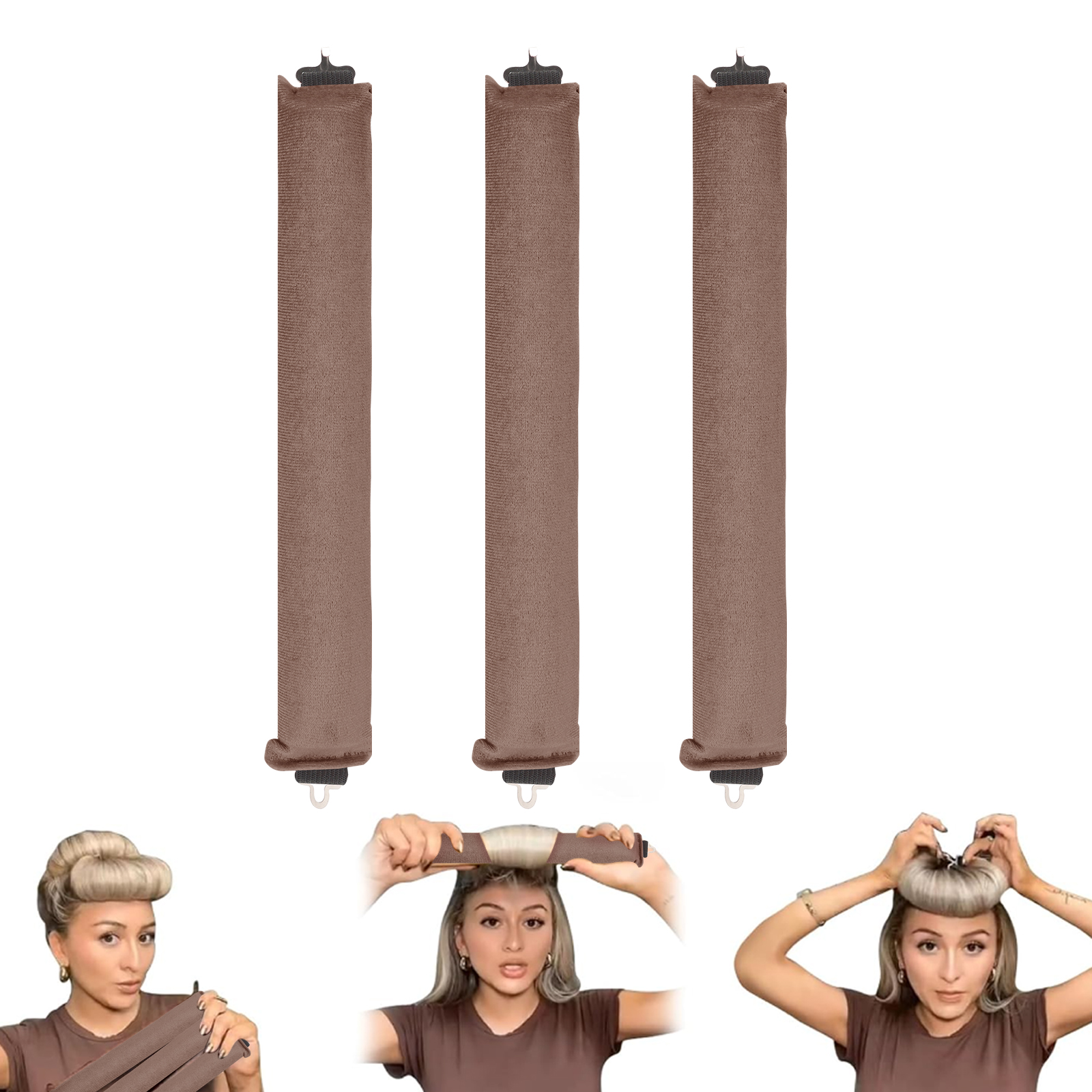 3 Pack Heatless Hair Curler, Flexible Satin Heatless Hair Rollers, Soft DIY Wave Hair Rollers Styling Tool for Long Medium Hair Curls (Khaki) - Image 18