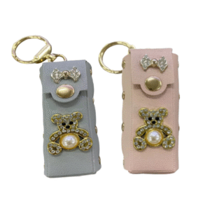 Pack Chapstick Holder Keychain, Leather Lip Gloss Bag Lip Balm Holder for Travel, Portable Small Lipstick Organizer for Women (Grey, Pink)